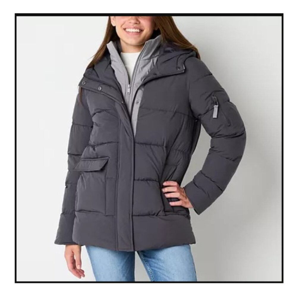 NWT Maralyn & Me Women Junior Heagvyweight Hooded Puffer Jacket Sz XS $100 1D069